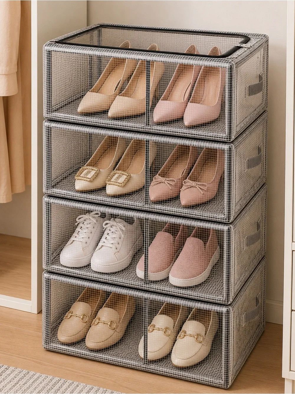 Clear Stackable Shoe Storage Boxes, Set of 4
